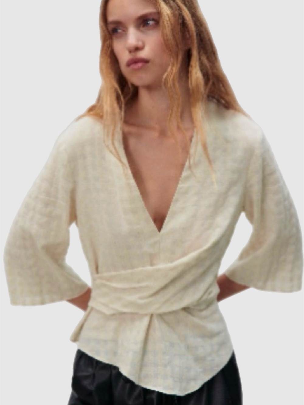 ZARA Linen Blend Top XXL Sand/Beige Boho Minimalist Back Zipper,  Draping Detail